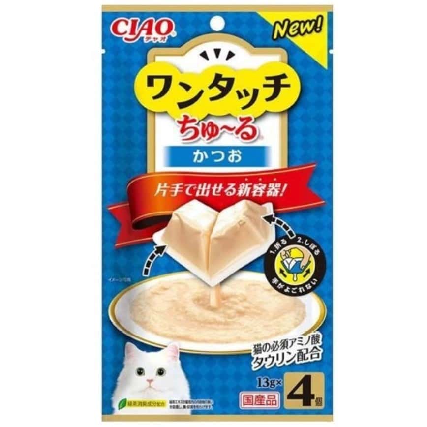 CIAO 貓零食 日本One Touch 肉泥杯 鰹魚醬盒 14g 4本入 (藍) (SC-312) (圖片2)