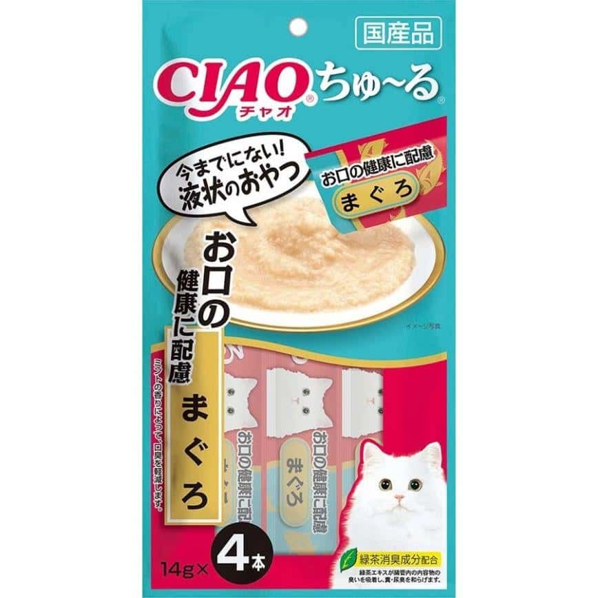 CIAO 肉泥 貓零食 口腔健康配方金槍魚肉醬 14g 4本入 (鮮藍) (SC-176) (圖片2)