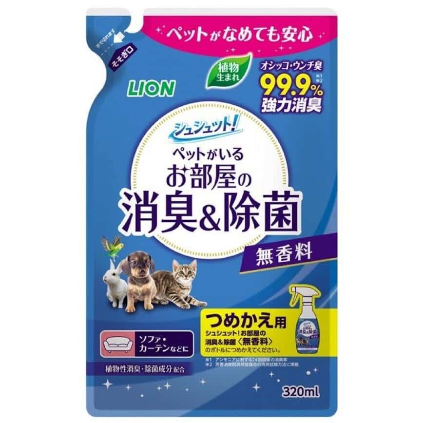 日本獅王LION Pet 寵物除菌消臭噴霧 無香料配方 補充包裝 320ml (藍) (圖片2)