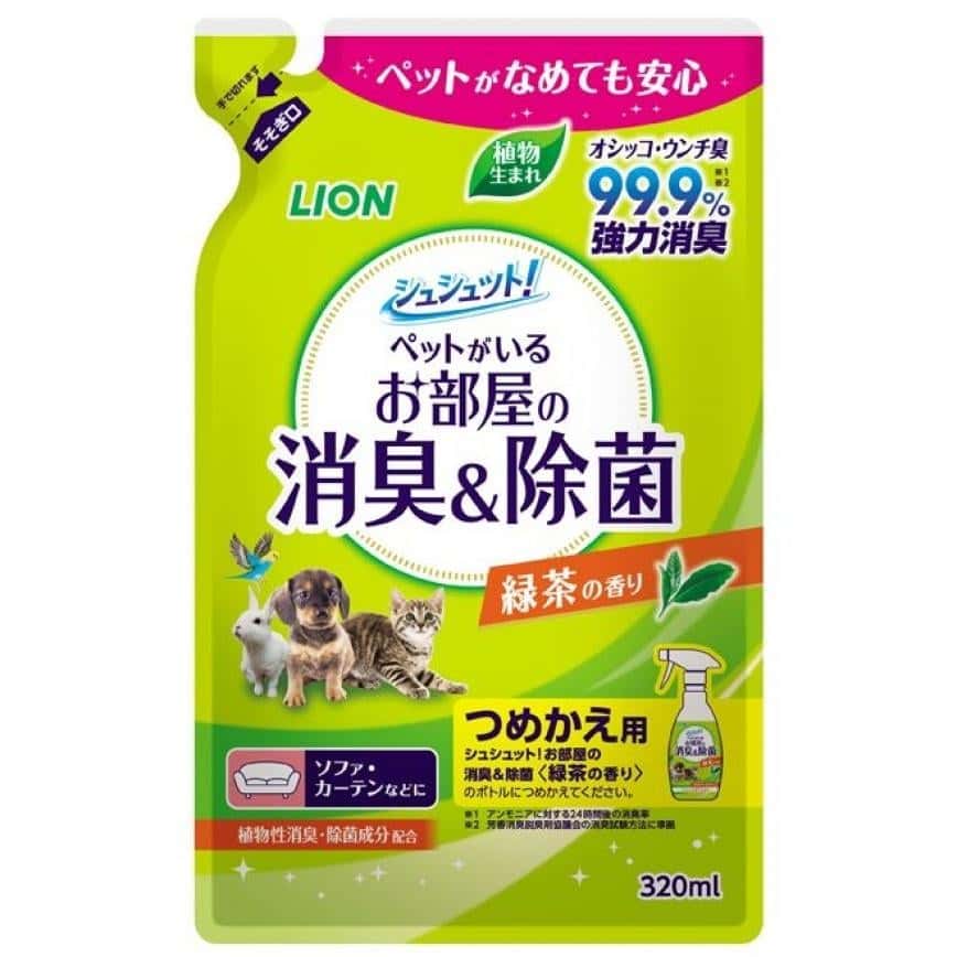 日本獅王LION Pet 寵物除菌消臭噴霧 綠茶味 補充包裝 320ml (青綠) 停售 (圖片2)