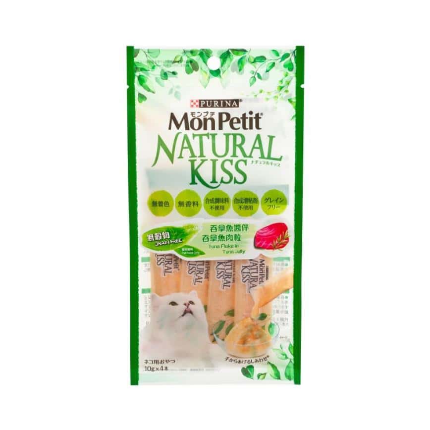 MonPetit Natural Kiss 貓肉泥 吞拿魚醬伴吞拿魚肉粒 10g (4本) (綠色) (12395996) (圖片2)
